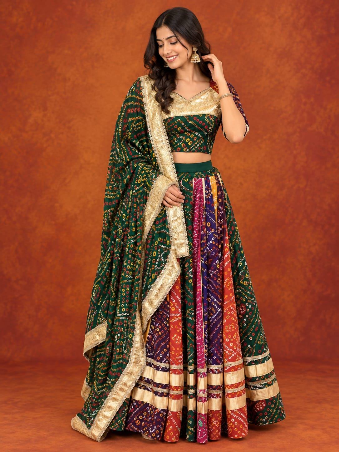 Multi bandhani 3-piece